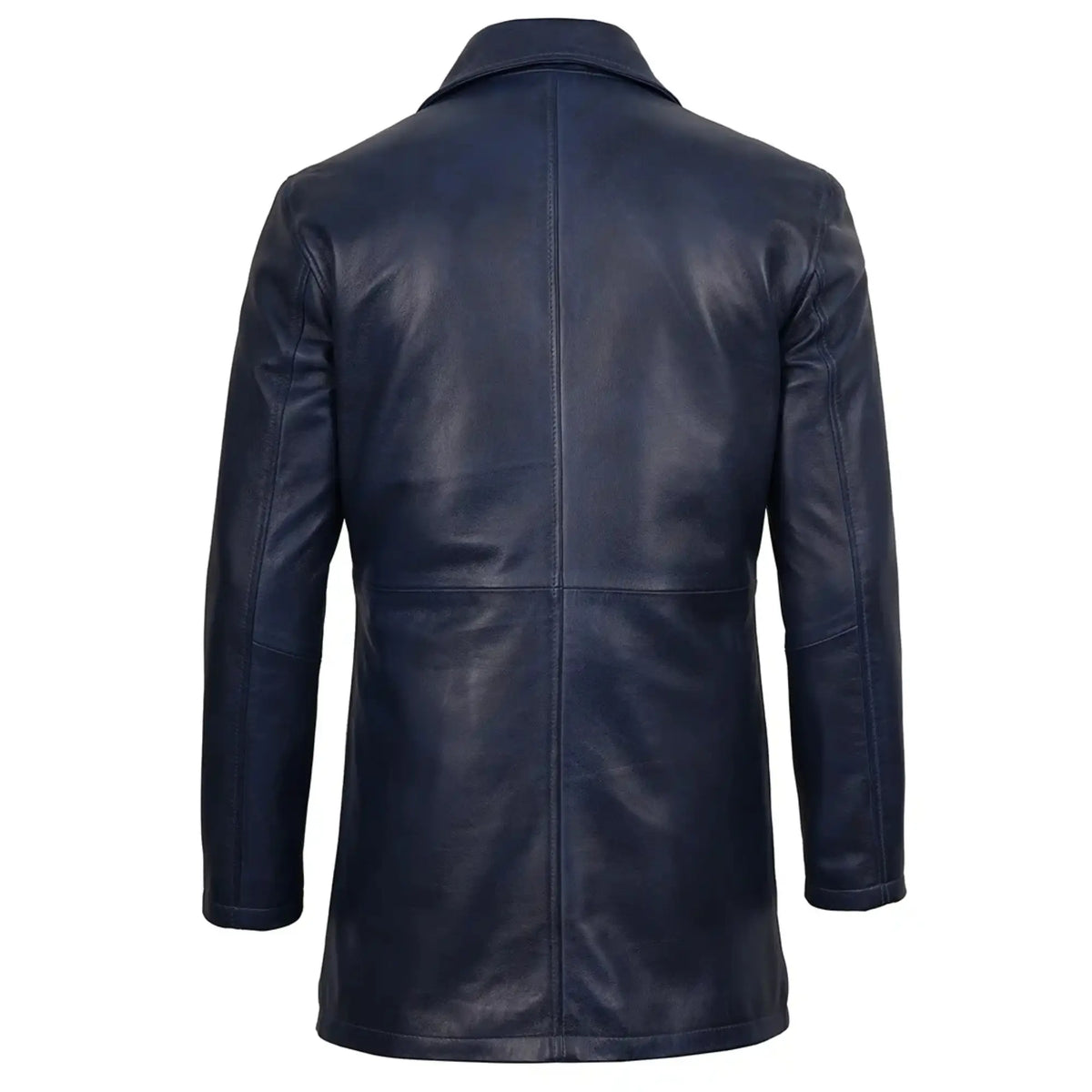 Veldran - Men's Blue Waxed Length Leather Car Coat