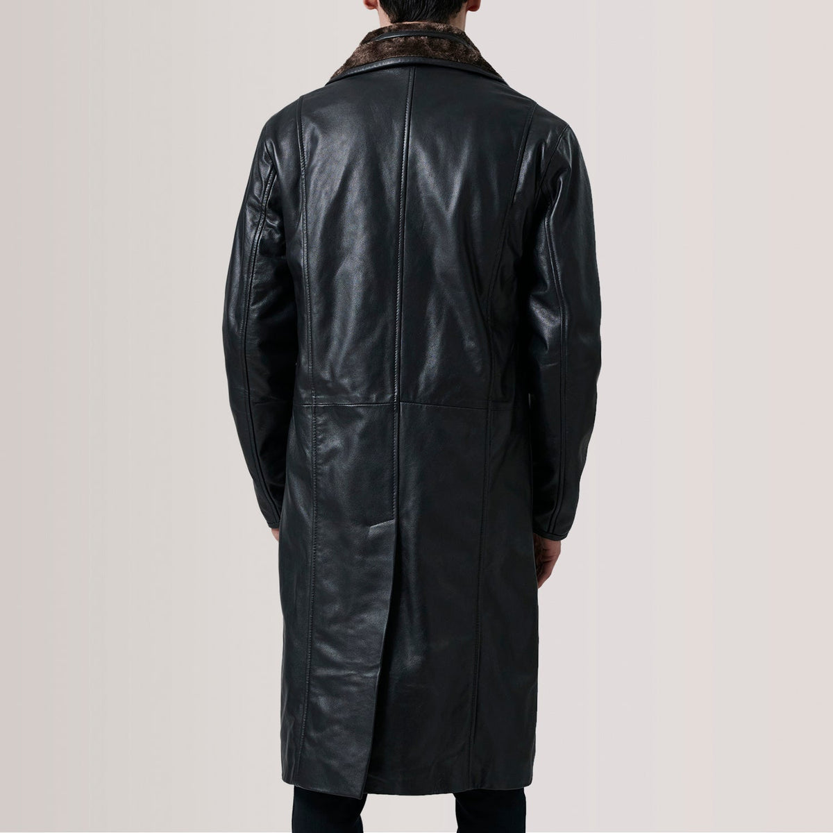 Sowachi Cai Black Leather Shearling Coat