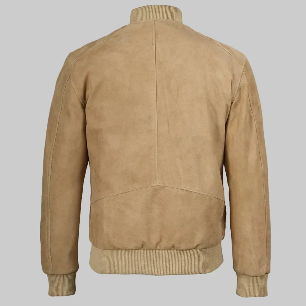 Sowachi Men's Camel Brown Real Suede Leather Bomber Jacket