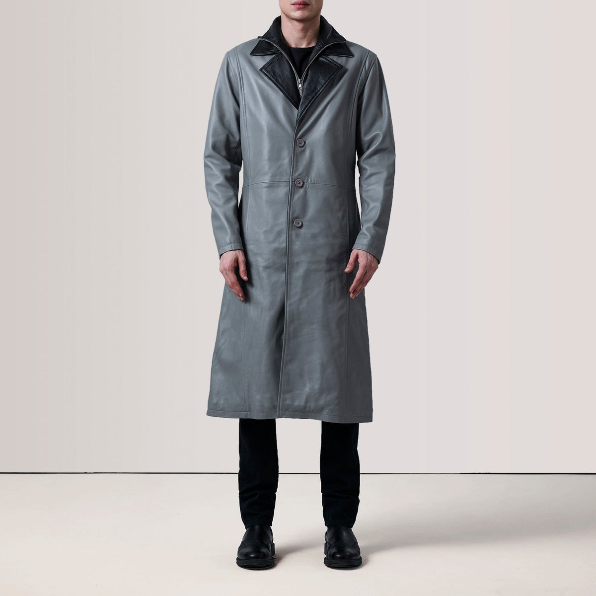 Sowachi Charlton Grey Leather Single Breasted Coat