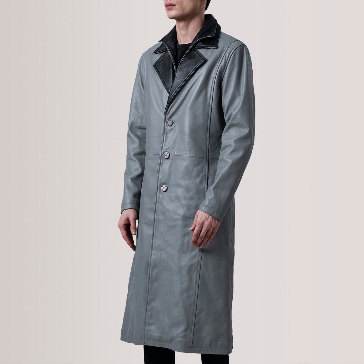 Sowachi Charlton Grey Leather Single Breasted Coat