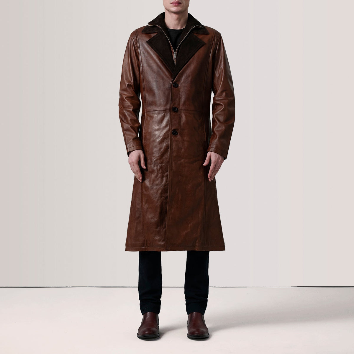Sowachi Charlton Waxed Brown Leather Single Breasted Coat