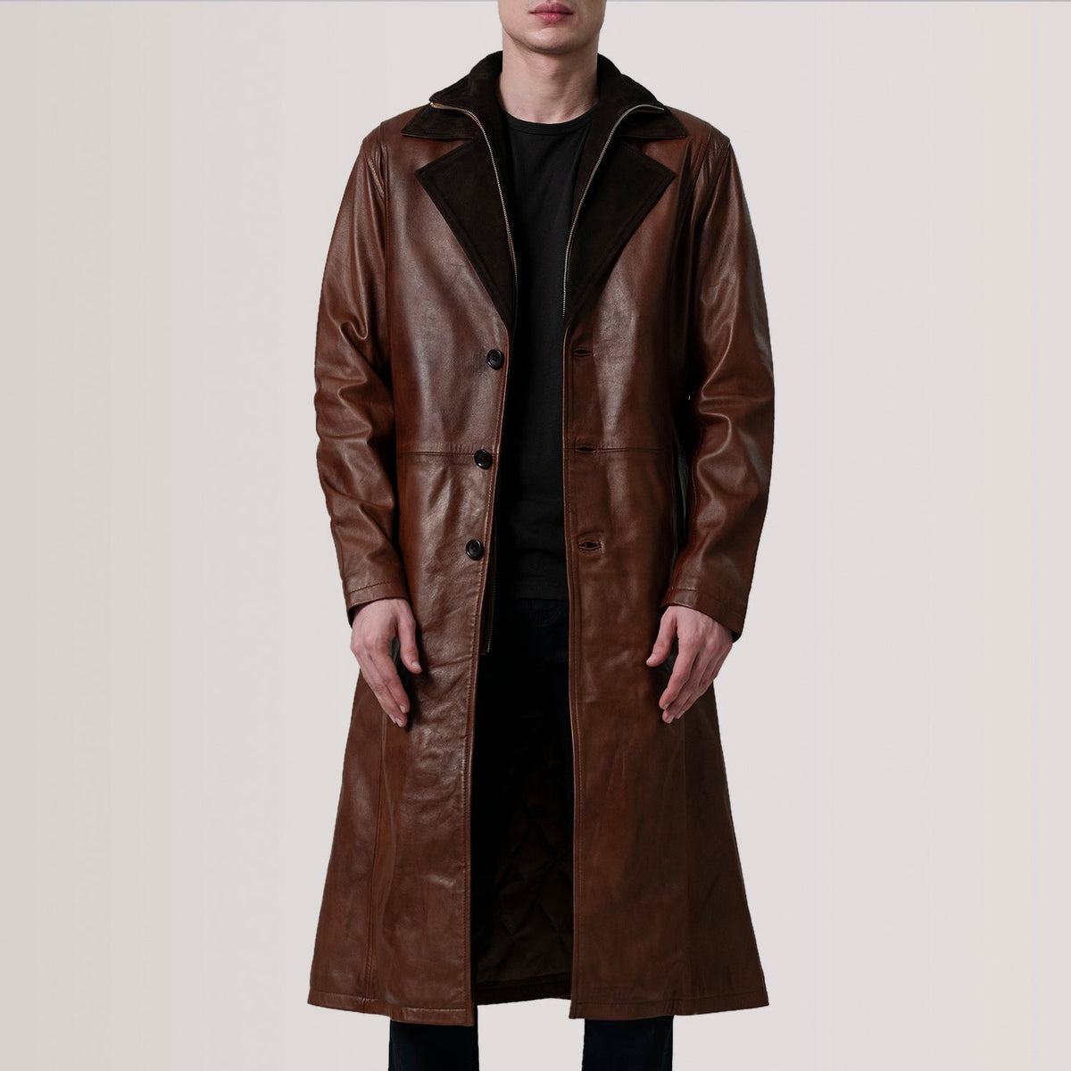 Sowachi Charlton Waxed Brown Leather Single Breasted Coat