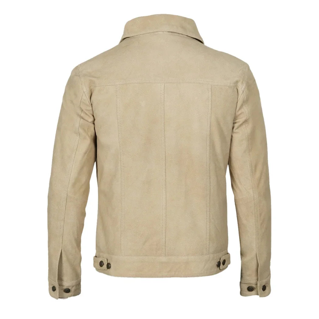 Sowachi Men's Classic Real Suede Camel Trucker Style Leather Jacket