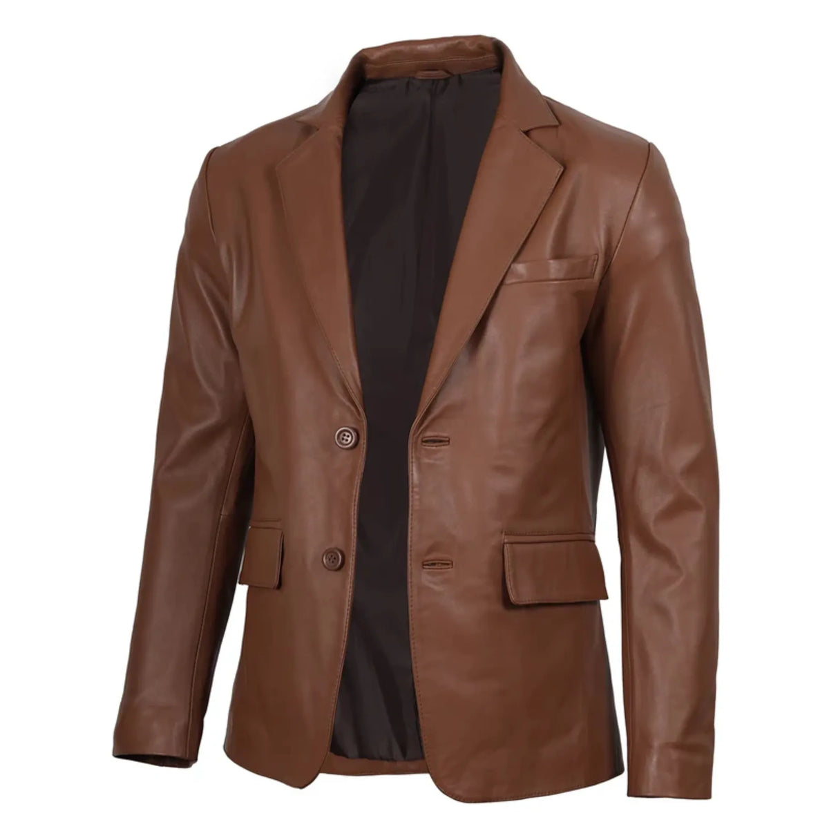 Sowachi Men's Cognac Brown Real Leather Blazer