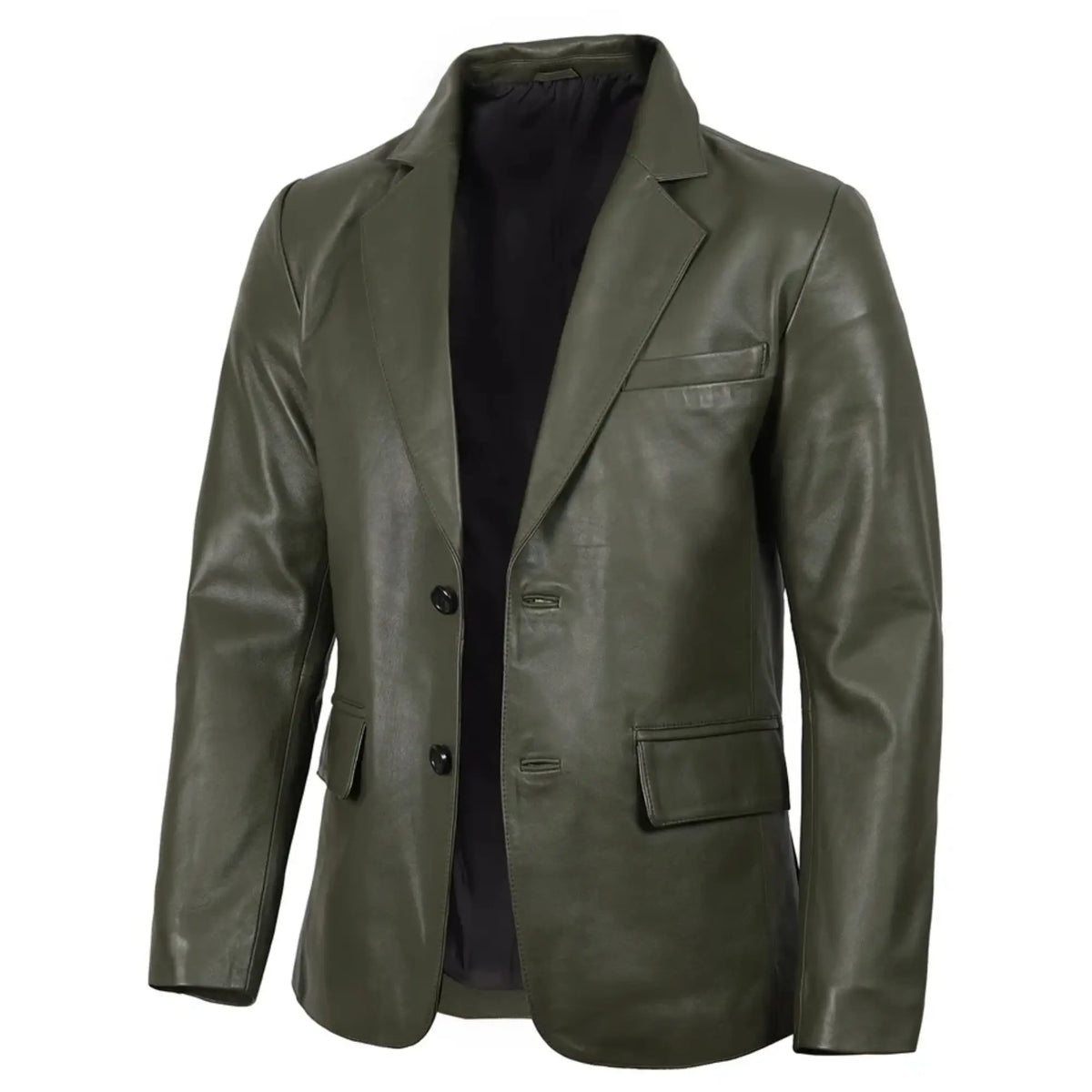 Sowachi Men's Dark Green Real Leather Blazer