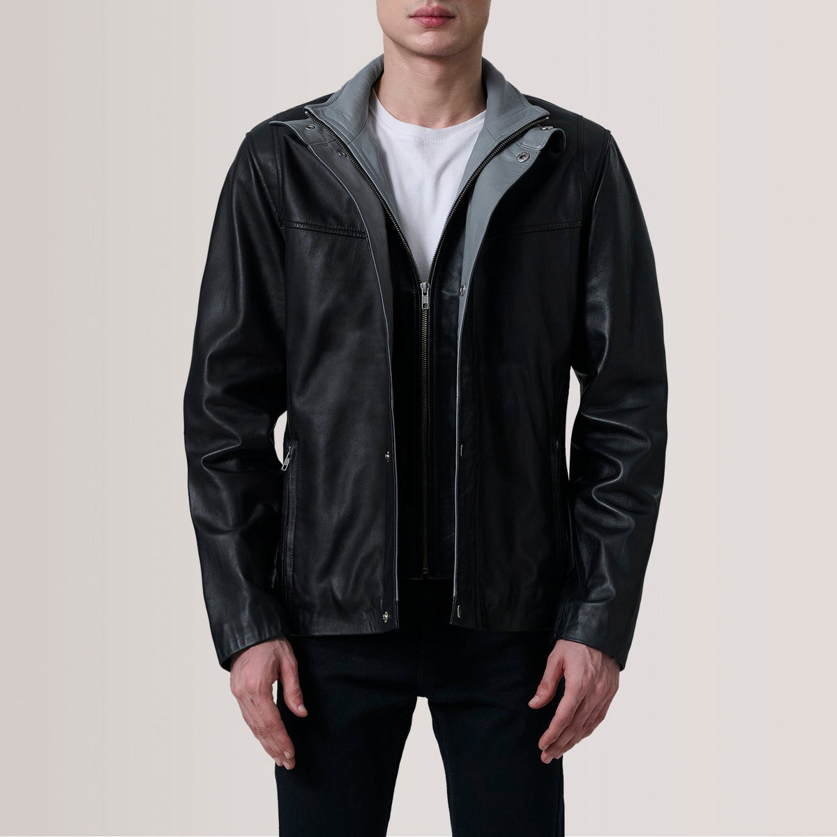 Sowachi Henrik Black Leather Cafe Racer Jacket