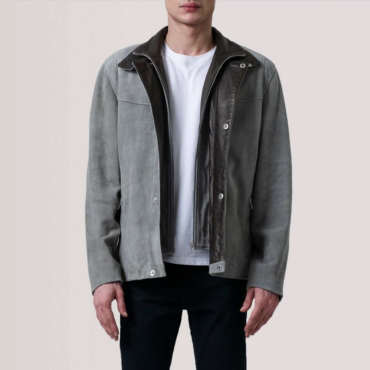 Sowachi Henrik Grey Suede Cafe Racer Jacket