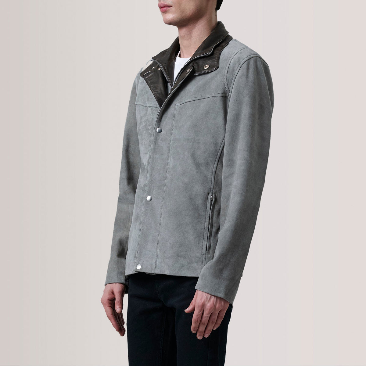 Sowachi Henrik Grey Suede Cafe Racer Jacket