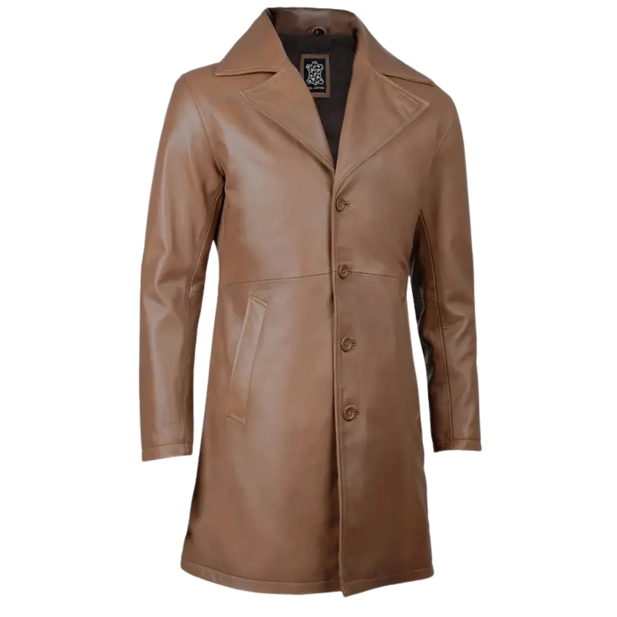 Sowachi Men's Jackson Long Length Brown Leather Car Coat