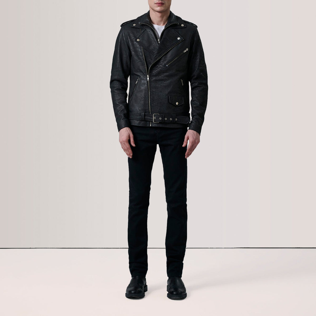 Sowachi Kole Distressed Black Leather Double Rider Jacket