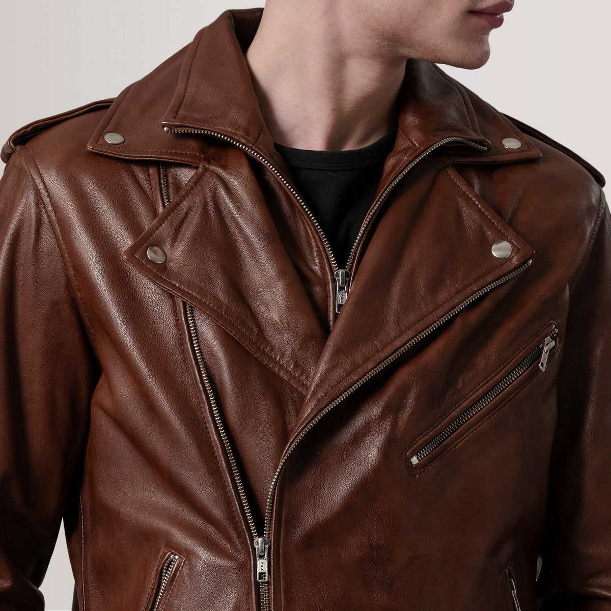 Sowachi Kole Waxed Brown Leather Double Rider Jacket