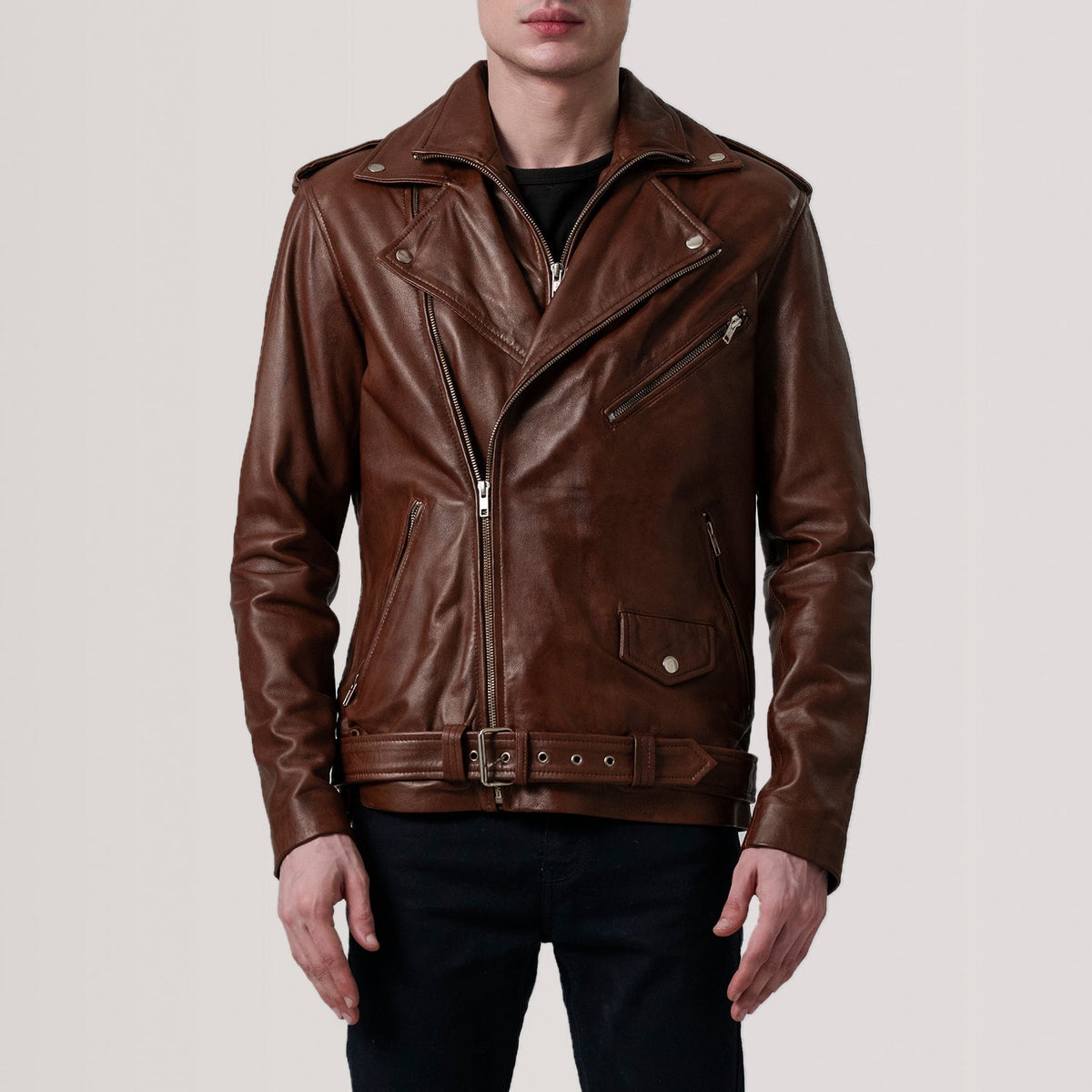Sowachi Kole Waxed Brown Leather Double Rider Jacket