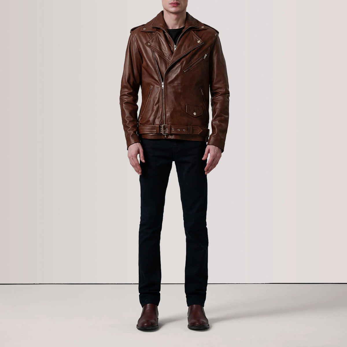 Sowachi Kole Waxed Brown Leather Double Rider Jacket