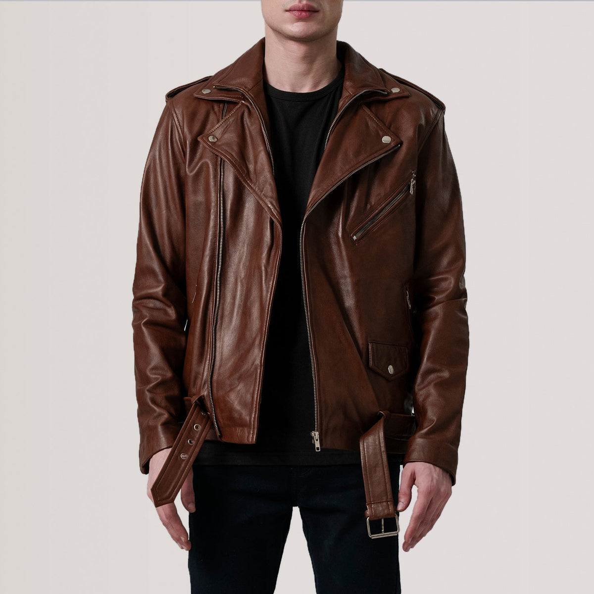 Sowachi Kole Waxed Brown Leather Double Rider Jacket