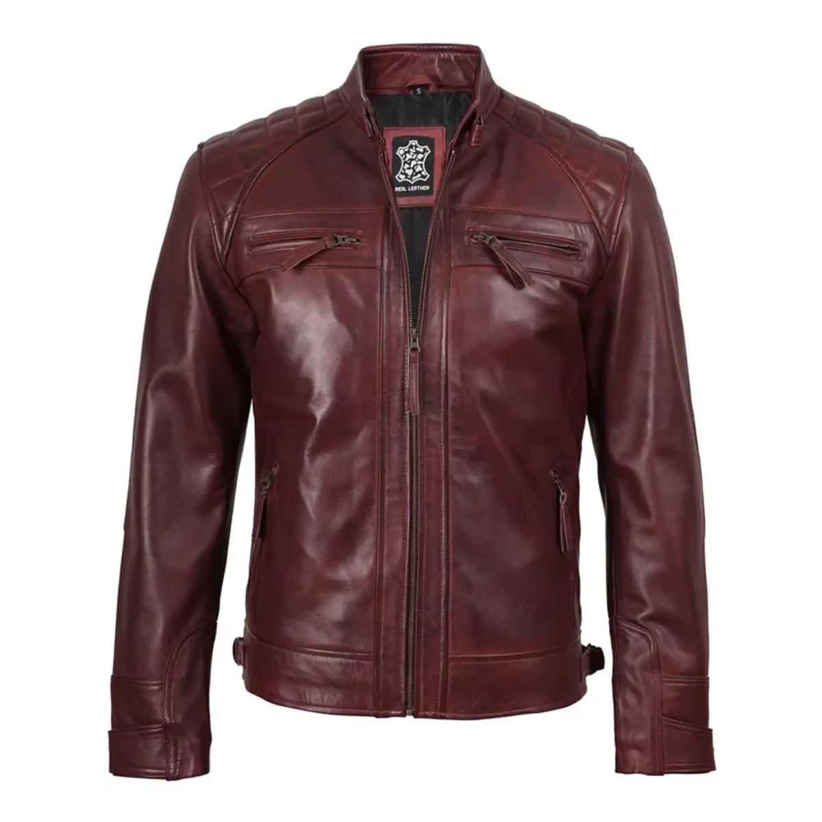 Sowachi Juluis - Men Maroon Quilted Biker Style Leather Jacket
