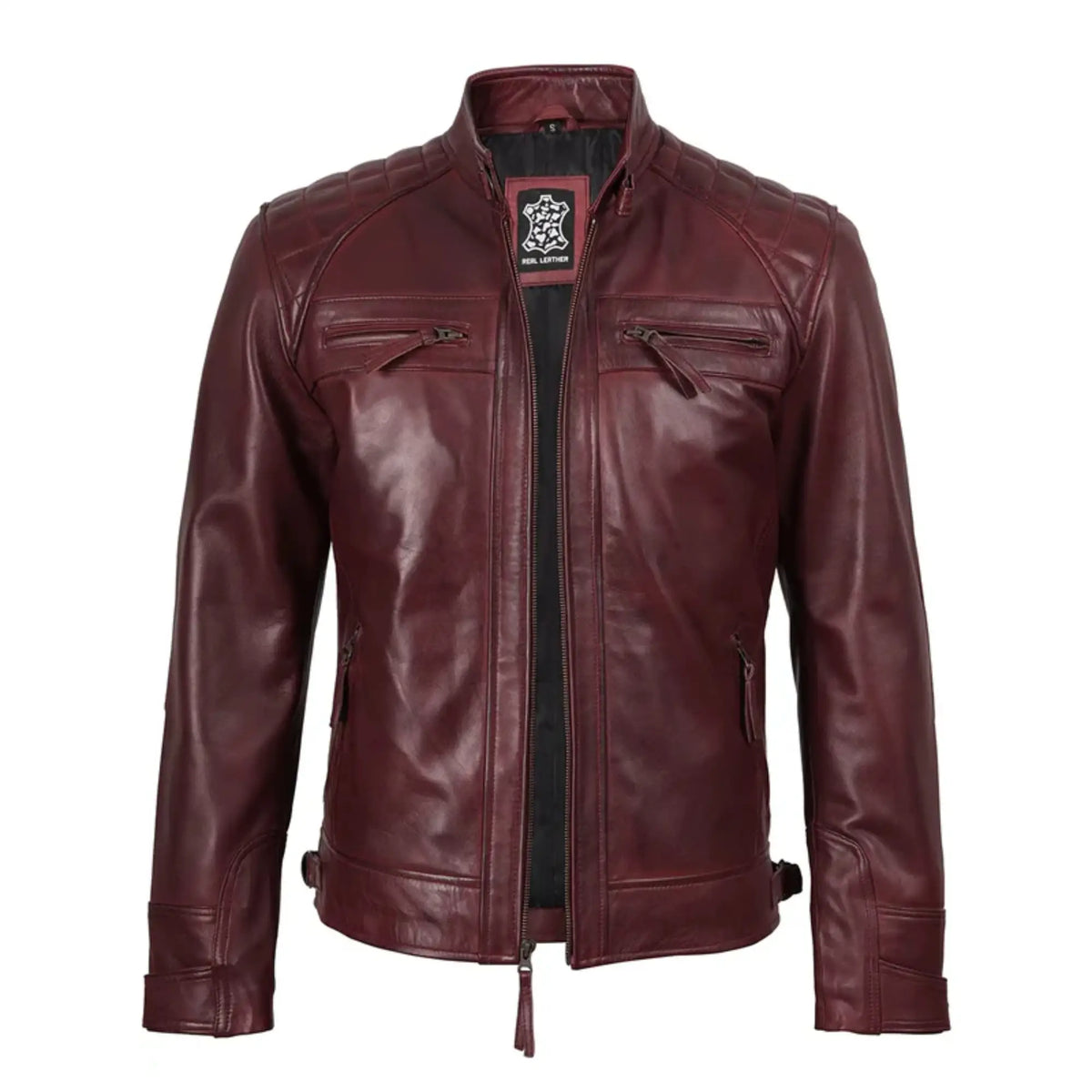 Sowachi Juluis - Men Maroon Quilted Biker Style Leather Jacket