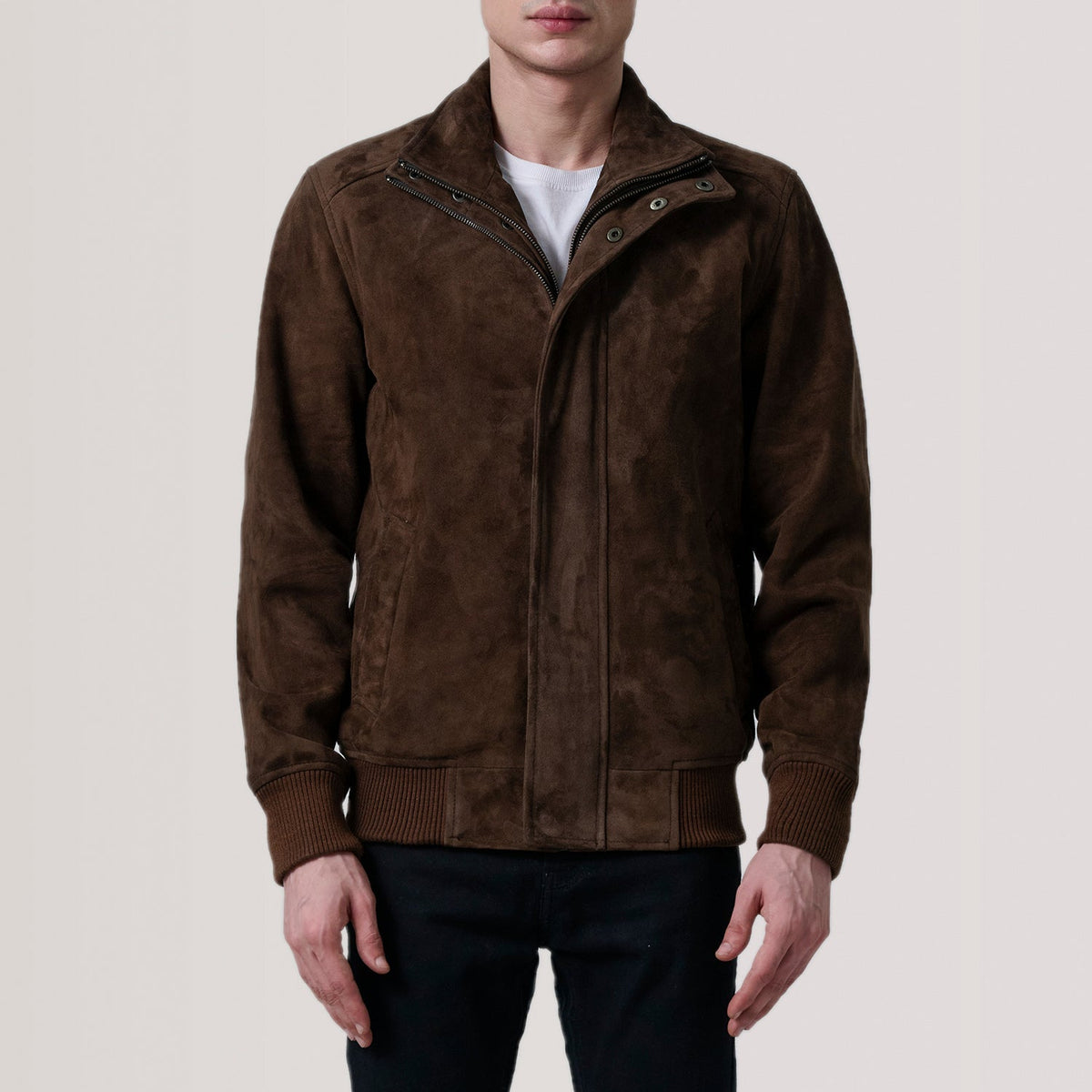 Sowachi Lester Brown Suede Bomber Jacket