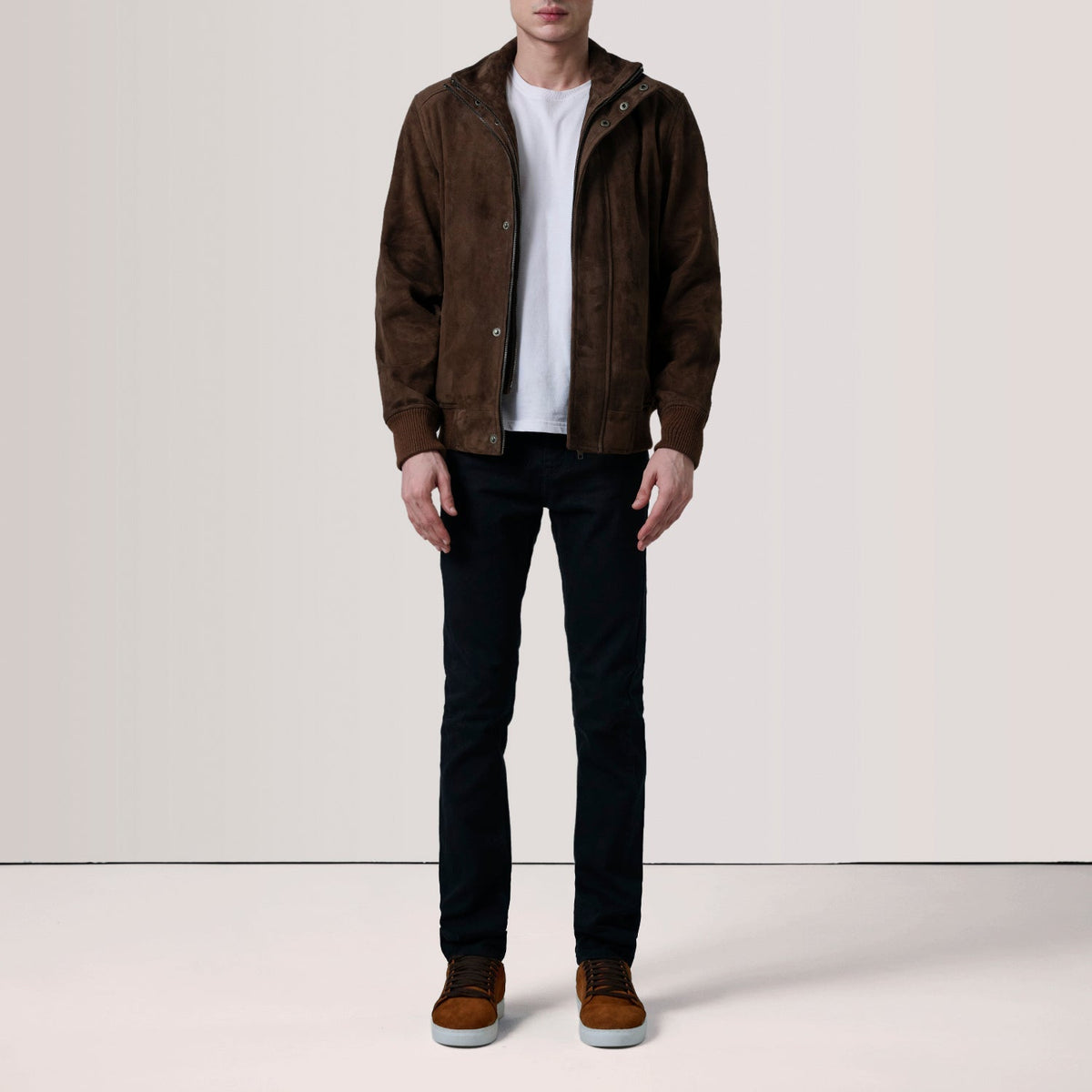Sowachi Lester Brown Suede Bomber Jacket