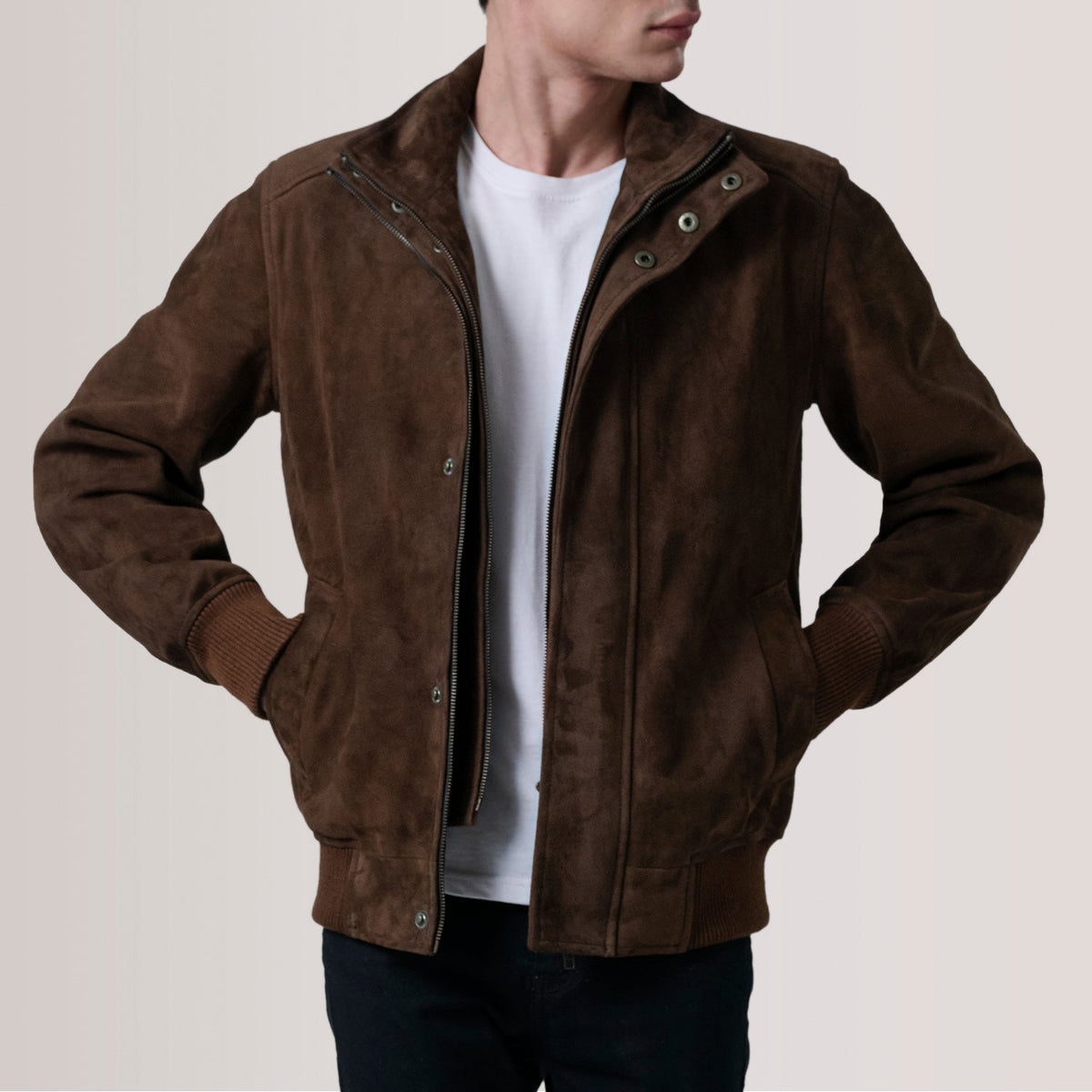 Sowachi Lester Brown Suede Bomber Jacket