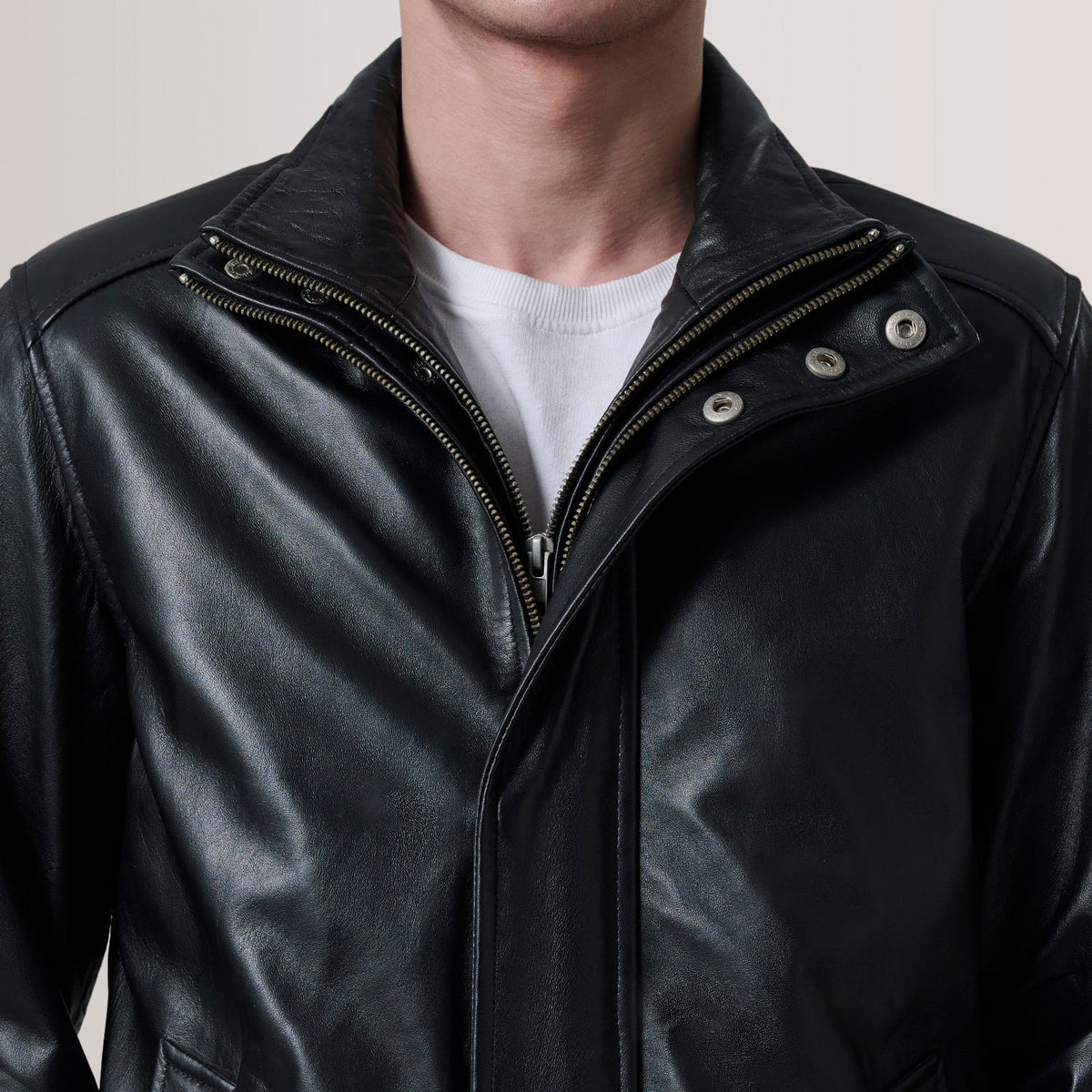 Sowachi Lester Black Leather Bomber Jacket