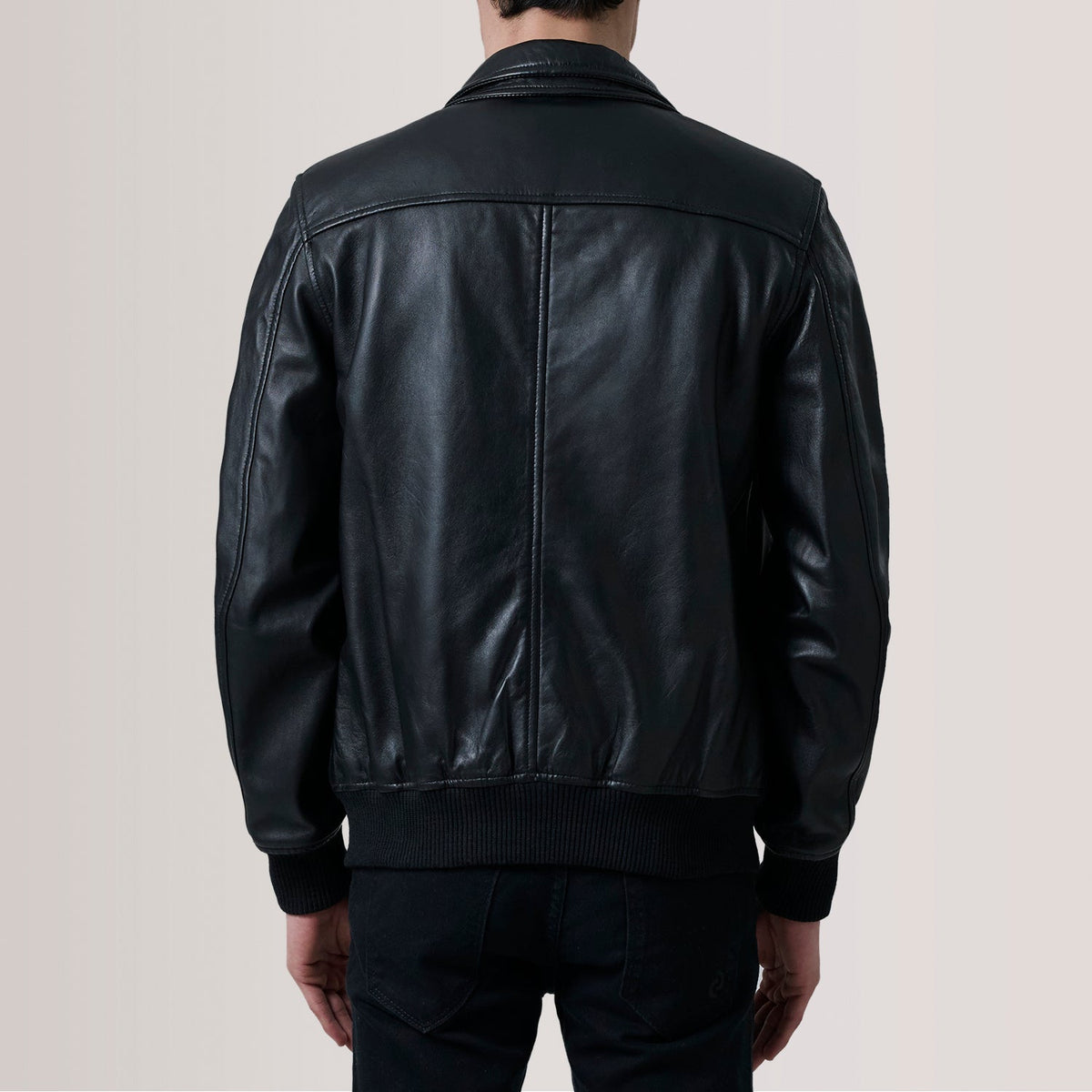 Sowachi Lester Black Leather Bomber Jacket