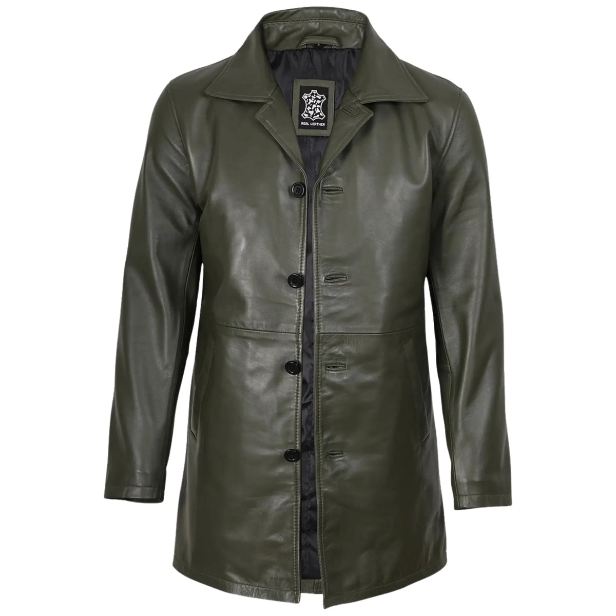 Varnell - Men's Olive Green Real Sheepskin Leather Coat