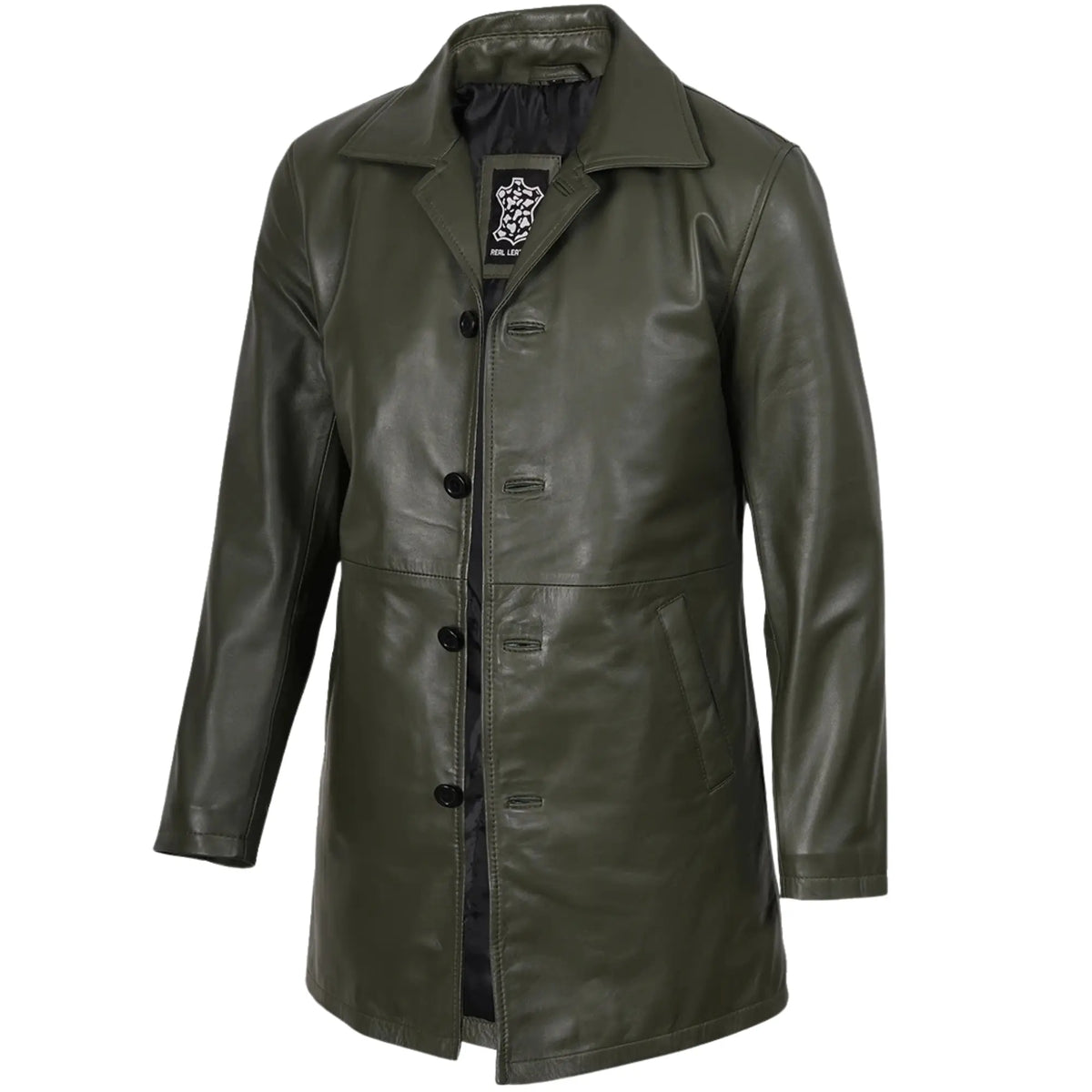 Varnell - Men's Olive Green Real Sheepskin Leather Coat