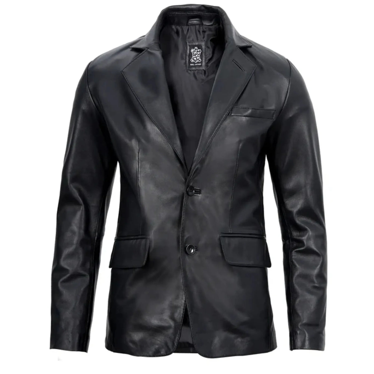 Sowachi Men's Real sheepskin Black Leather Blazer