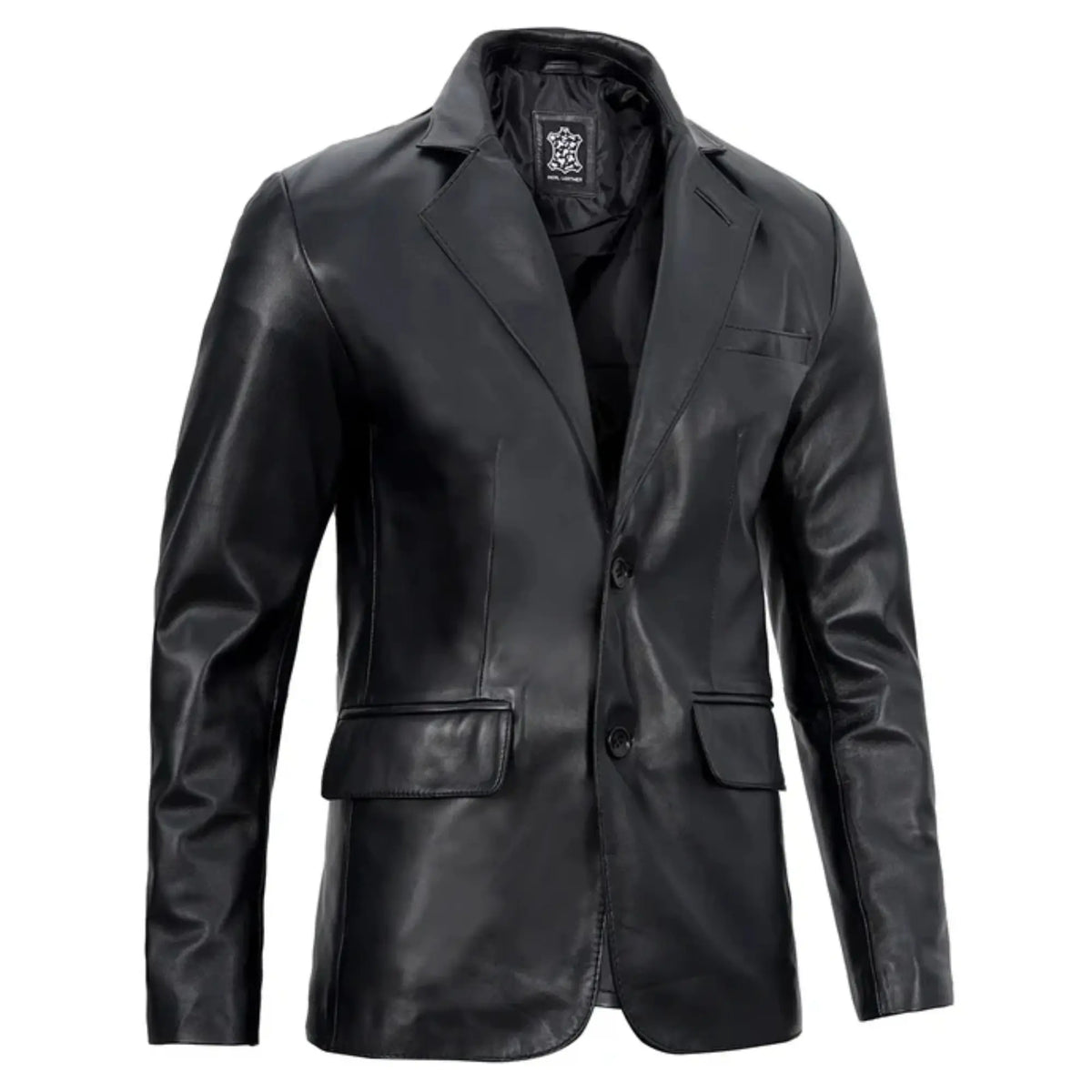 Sowachi Men's Real sheepskin Black Leather Blazer