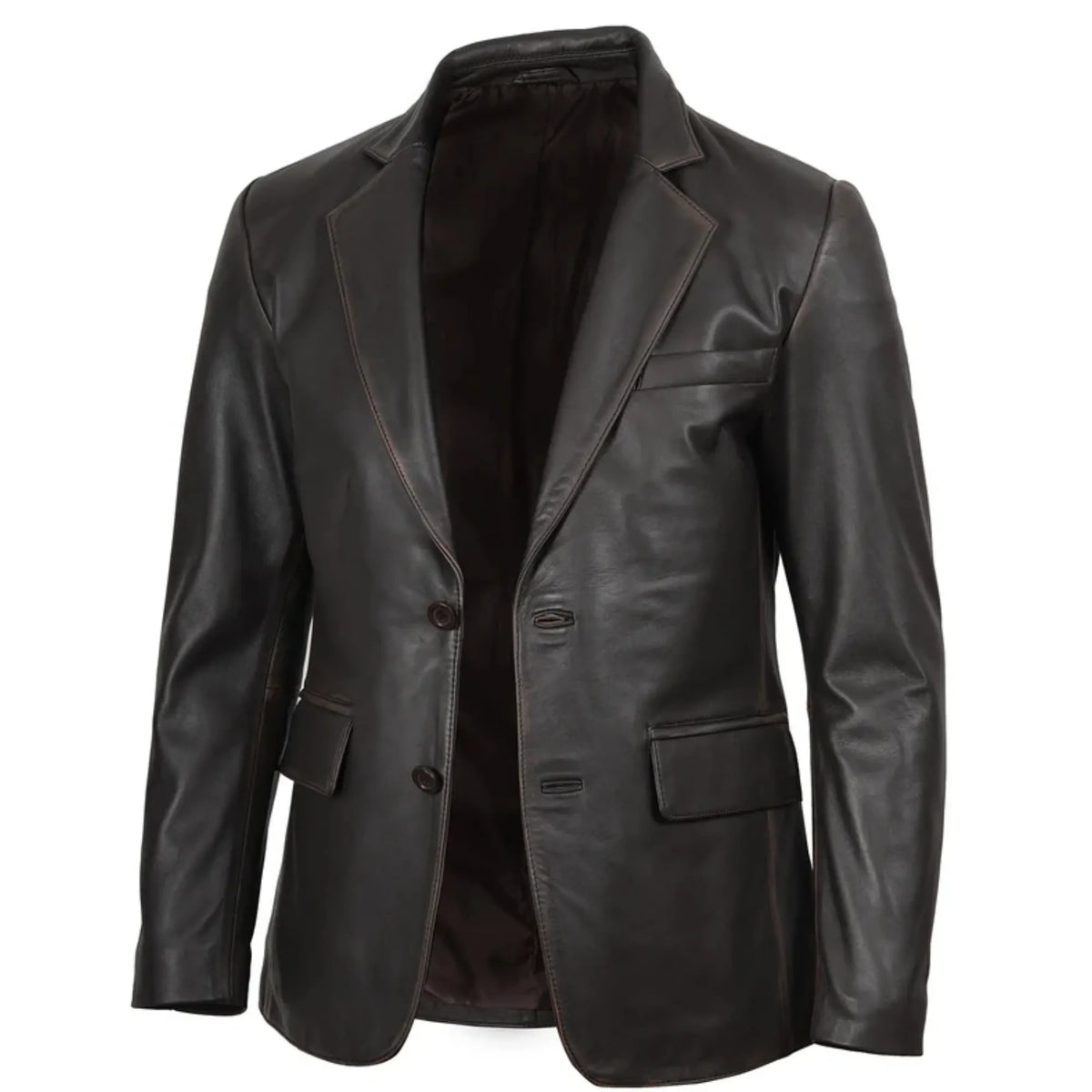Sowachi Men's Rub Off Black Leather Blazer