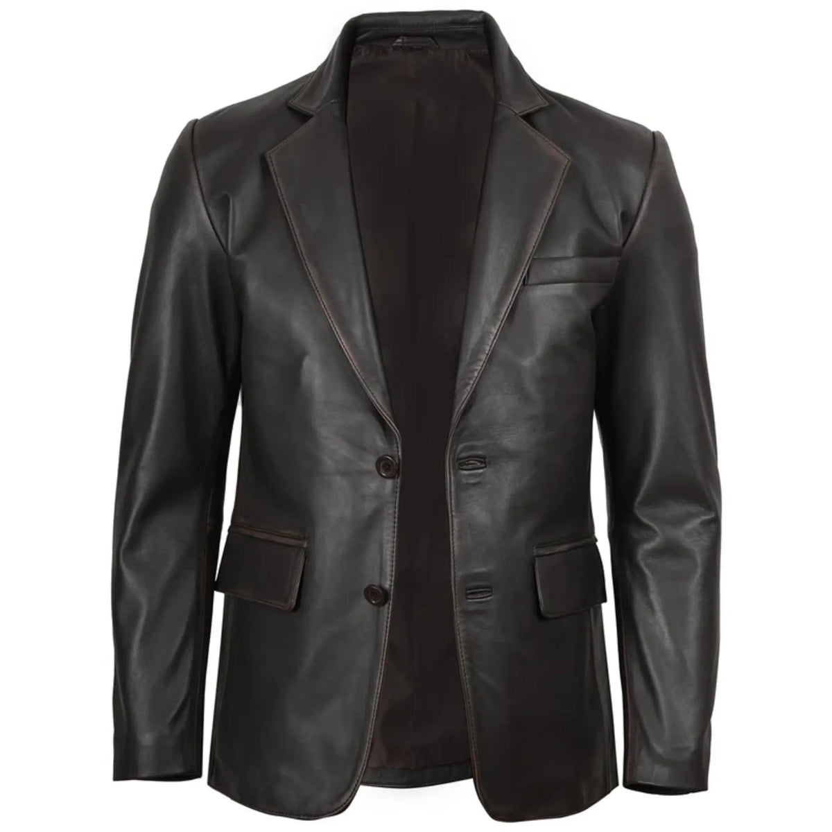 Sowachi Men's Rub Off Black Leather Blazer