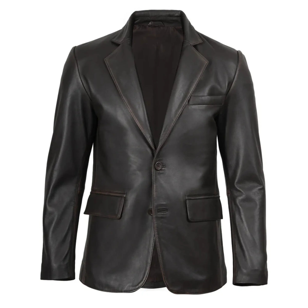 Sowachi Men's Rub Off Black Leather Blazer