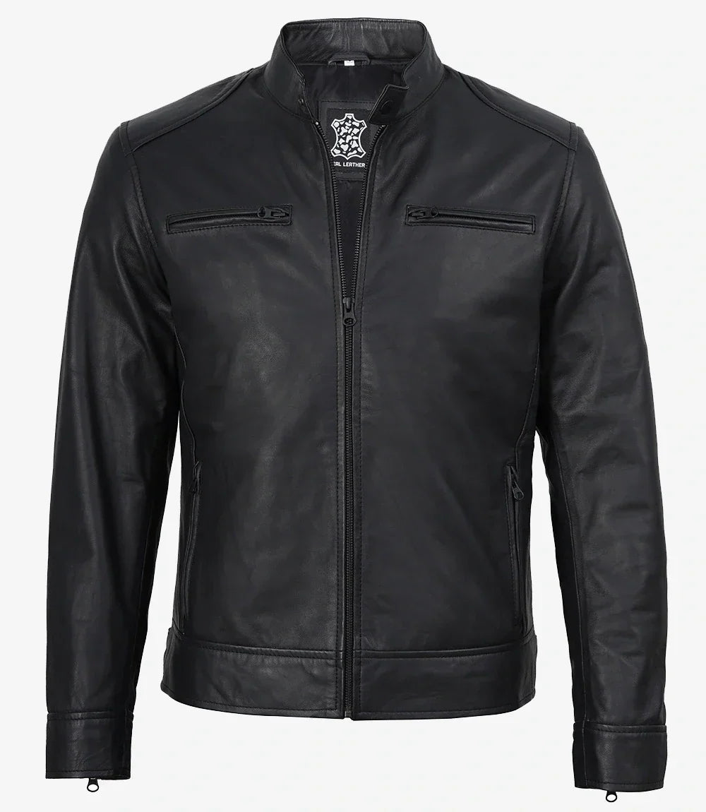 Sowachi Men's Sheep Leather Matte Black Jacket