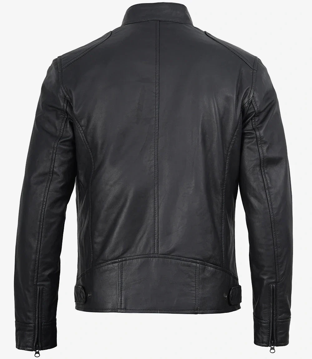 Sowachi Men's Sheep Leather Matte Black Jacket