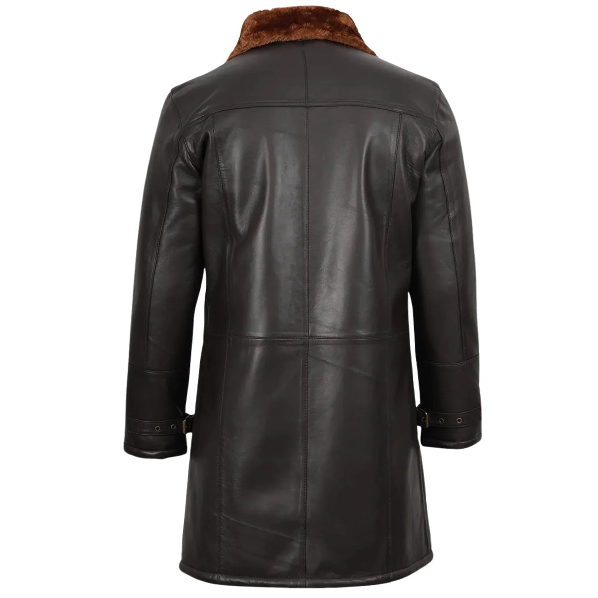 Sowachi Men's Sheepskin Leather 3/4 Length Dark Brown Shearling Coat
