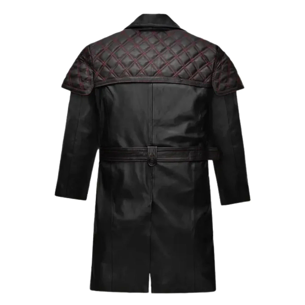Sowachi Men's Sheepskin Leather Black Trench Coat