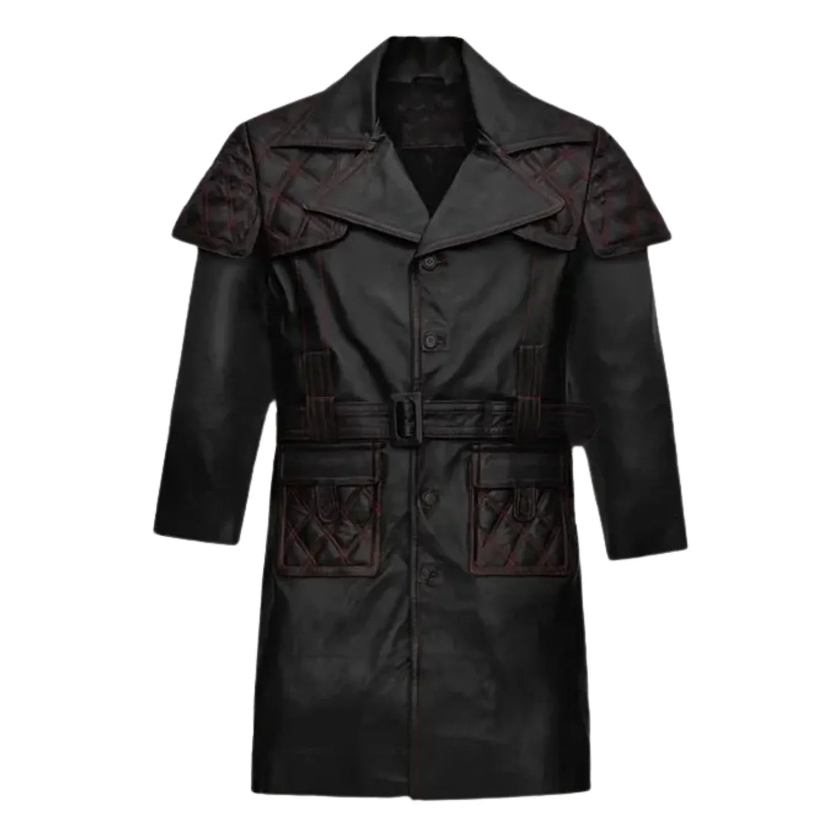 Sowachi Men's Sheepskin Leather Black Trench Coat