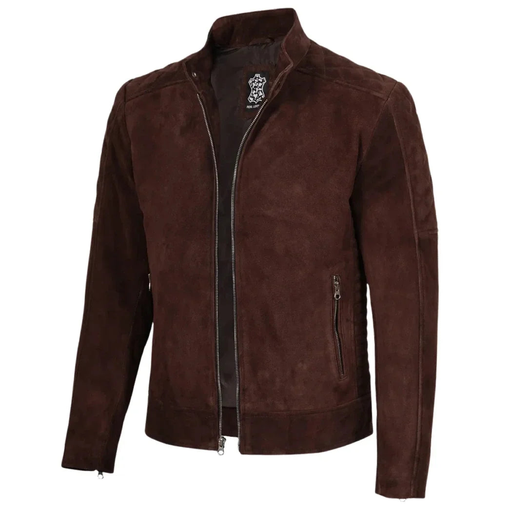 Sowachi Men's Top Notch Dark Brown Suede Leather Jacket