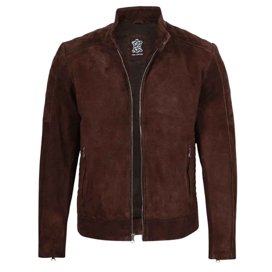 Sowachi Men's Top Notch Dark Brown Suede Leather Jacket