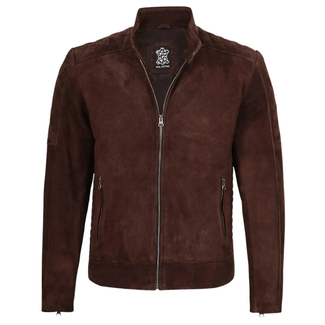 Sowachi Men's Top Notch Dark Brown Suede Leather Jacket