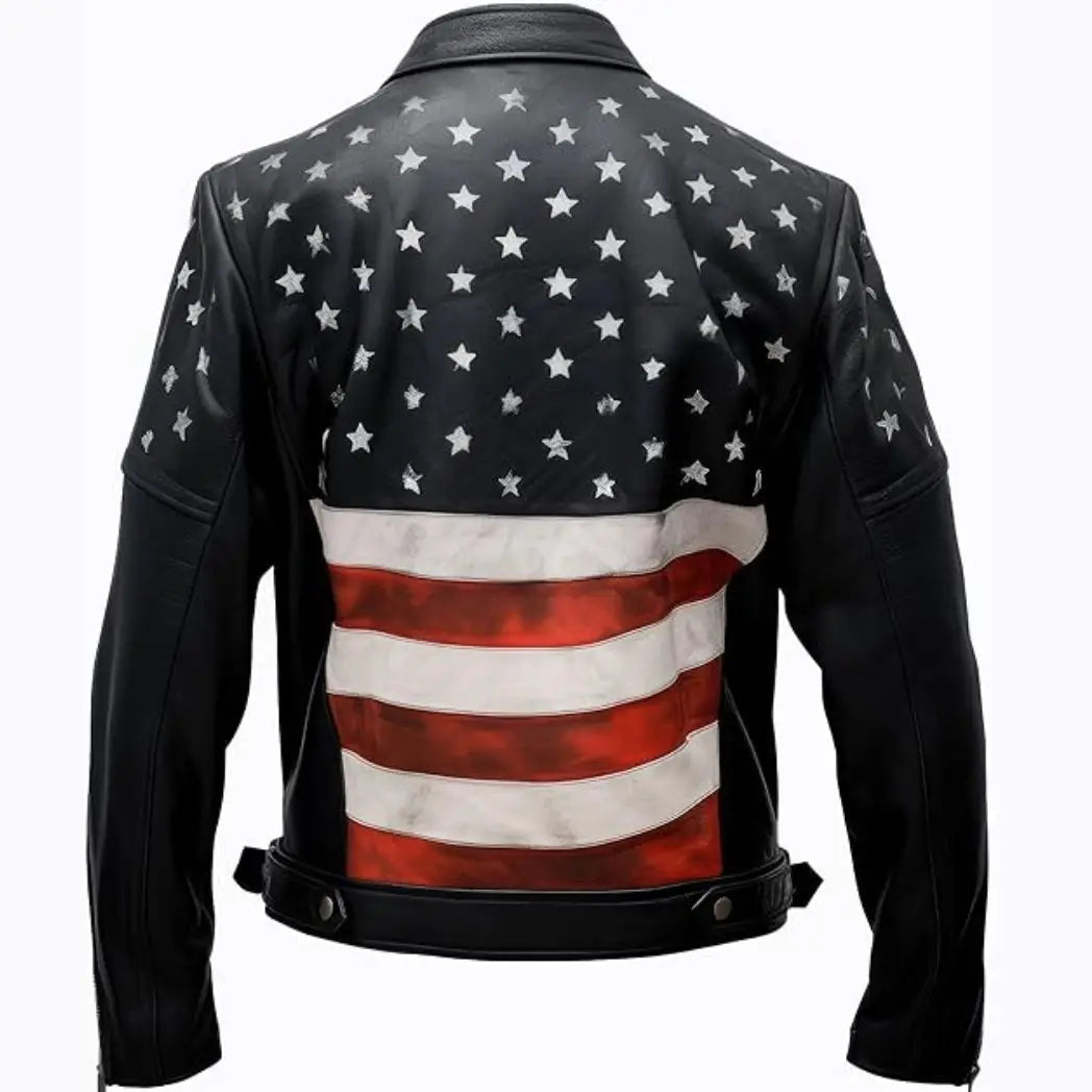 Sowachi Men's USA Flag Sheepskin Leather Rider Jacket