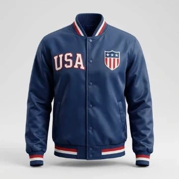 Sowachi Men's Varsity American Flag Polyester Jacket
