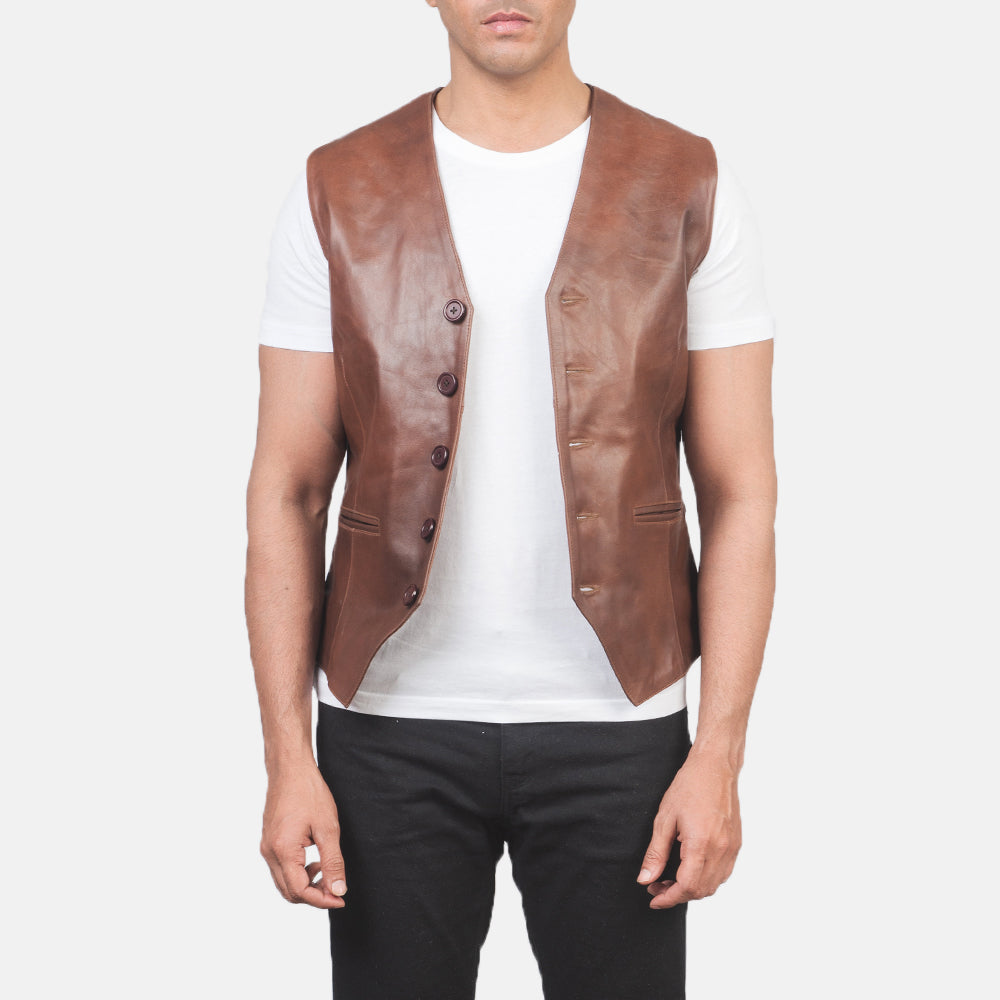 Sowachi Auden Brown Leather Vest