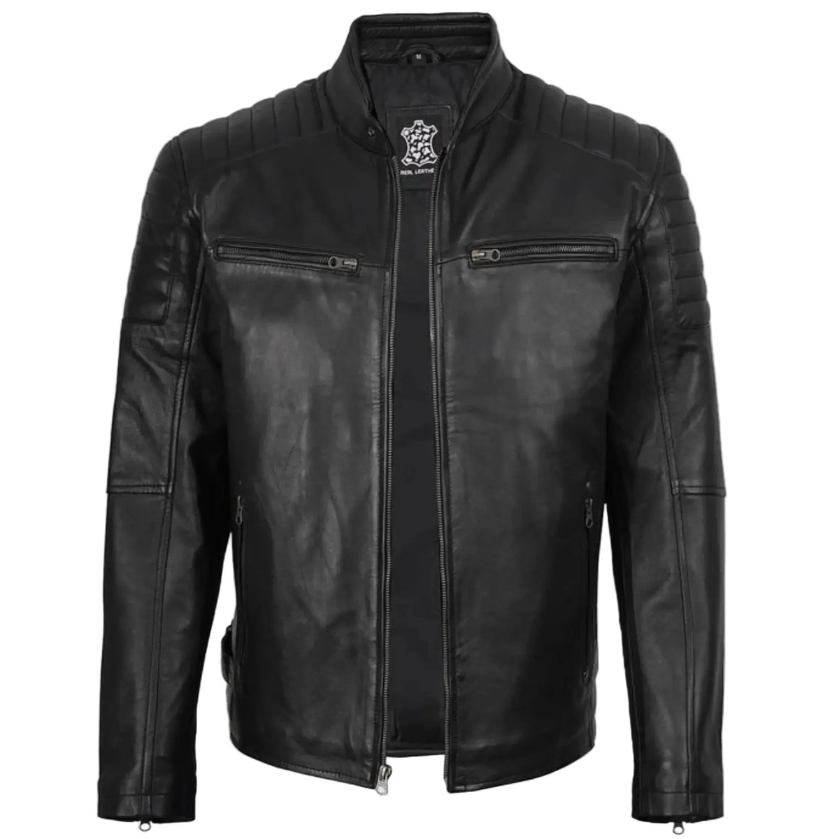 Sowachi Leo - Men's Black Cafe Racer leather Jacket with Quilted Shoulders