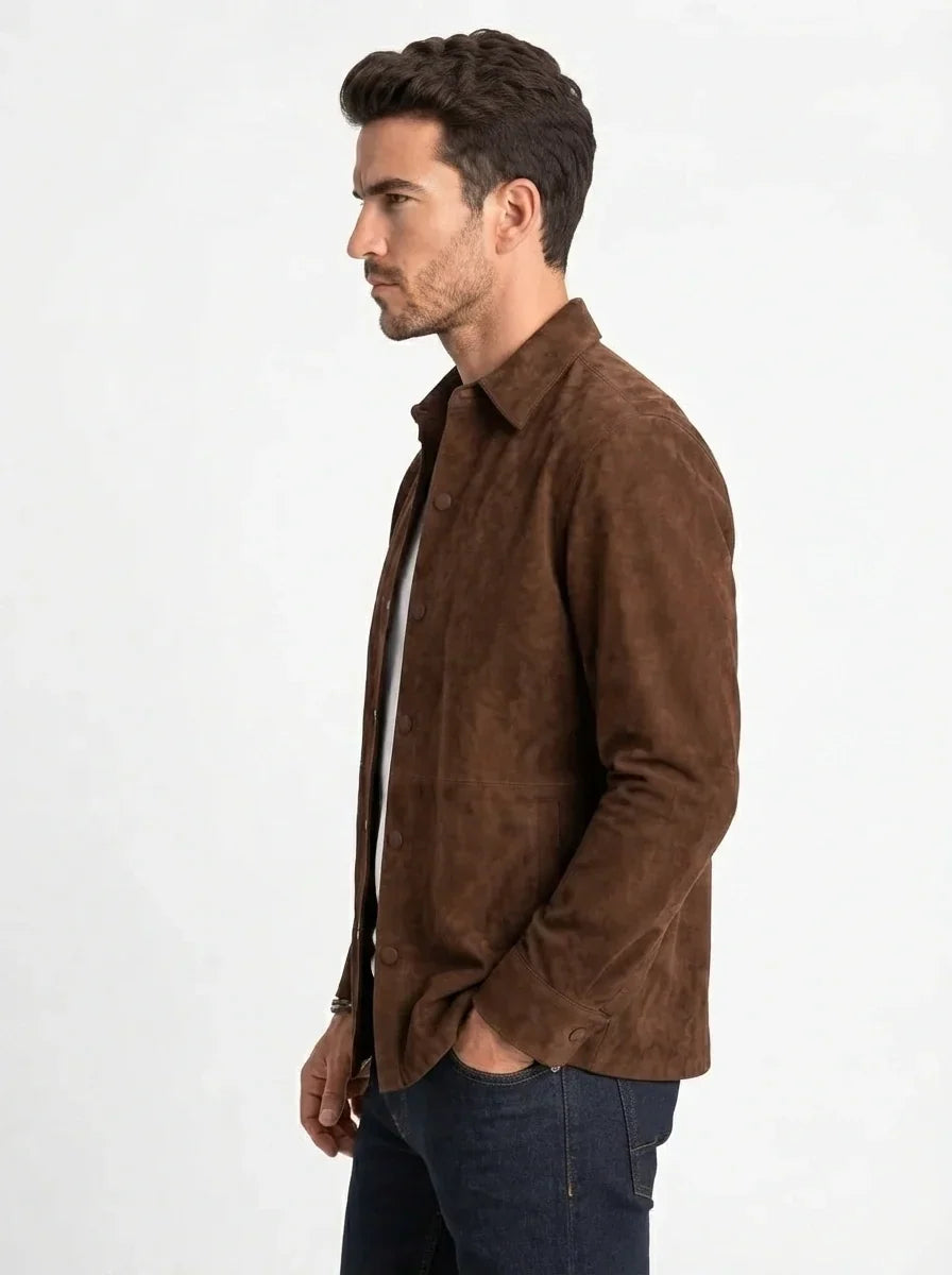 Sowachi Men’s Brown Goatskin Suede Leather Shirt