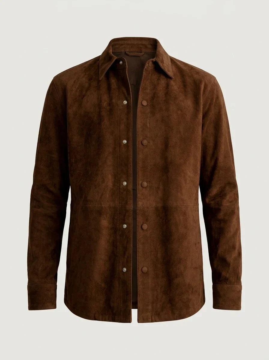 Sowachi Men’s Brown Goatskin Suede Leather Shirt