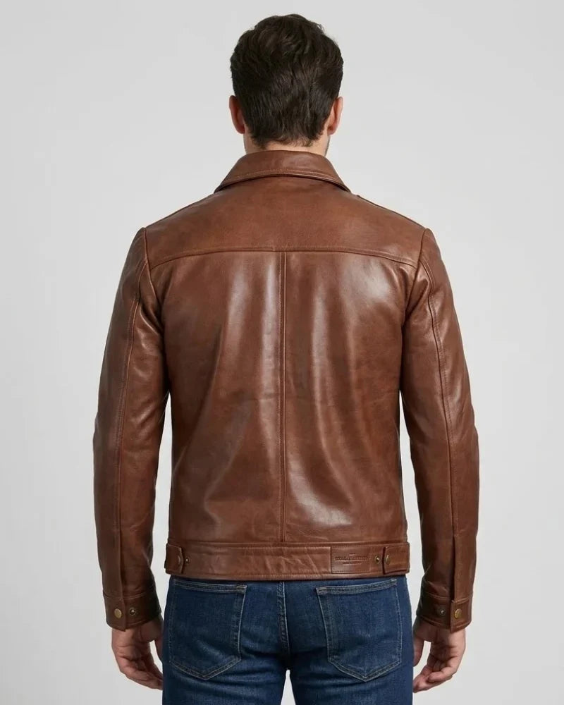 Sowachi Men's Brown Harrington Leather Jacket