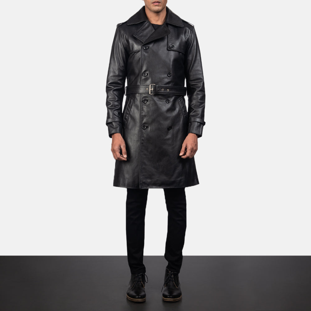Sowachi Royson Black Leather Duster Coat