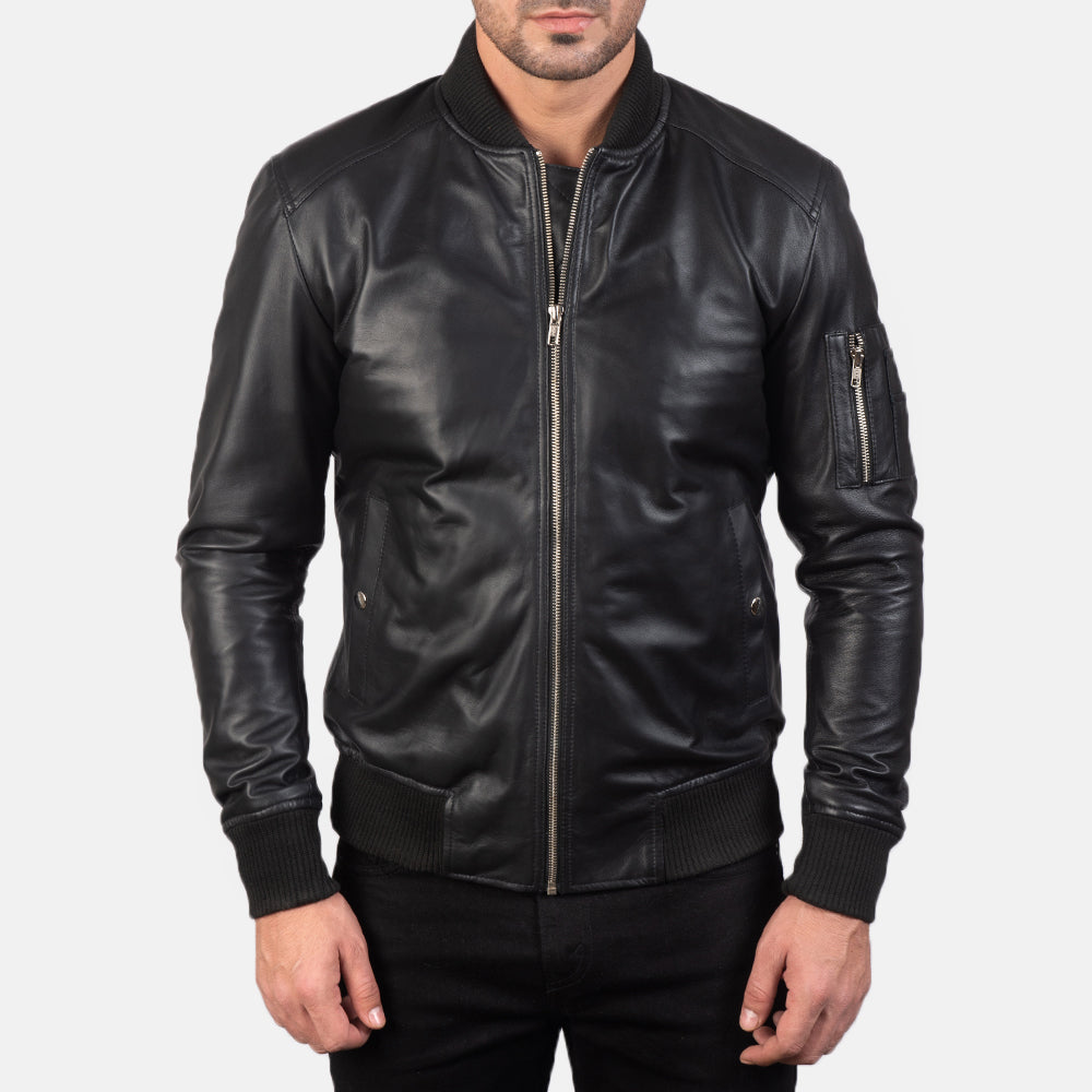 Sowachi Bomia Ma-1 Black Leather Bomber Jacket